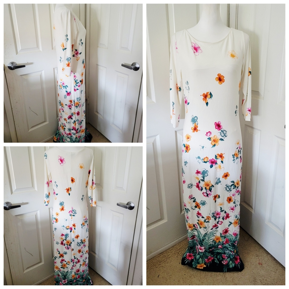 ✨️HP✨️Tommy Bahama | NWOT Pretty Cream/Floral 3/4 Sleeve Maxi Dress (SIZE M) - Picture 3 of 13